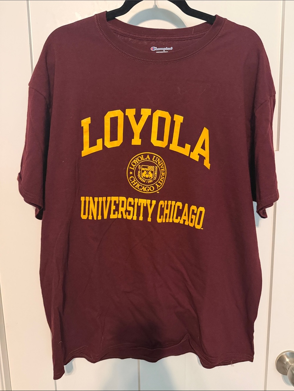 Champion Maroon Loyola University Chicago Tee with Gold Lettering